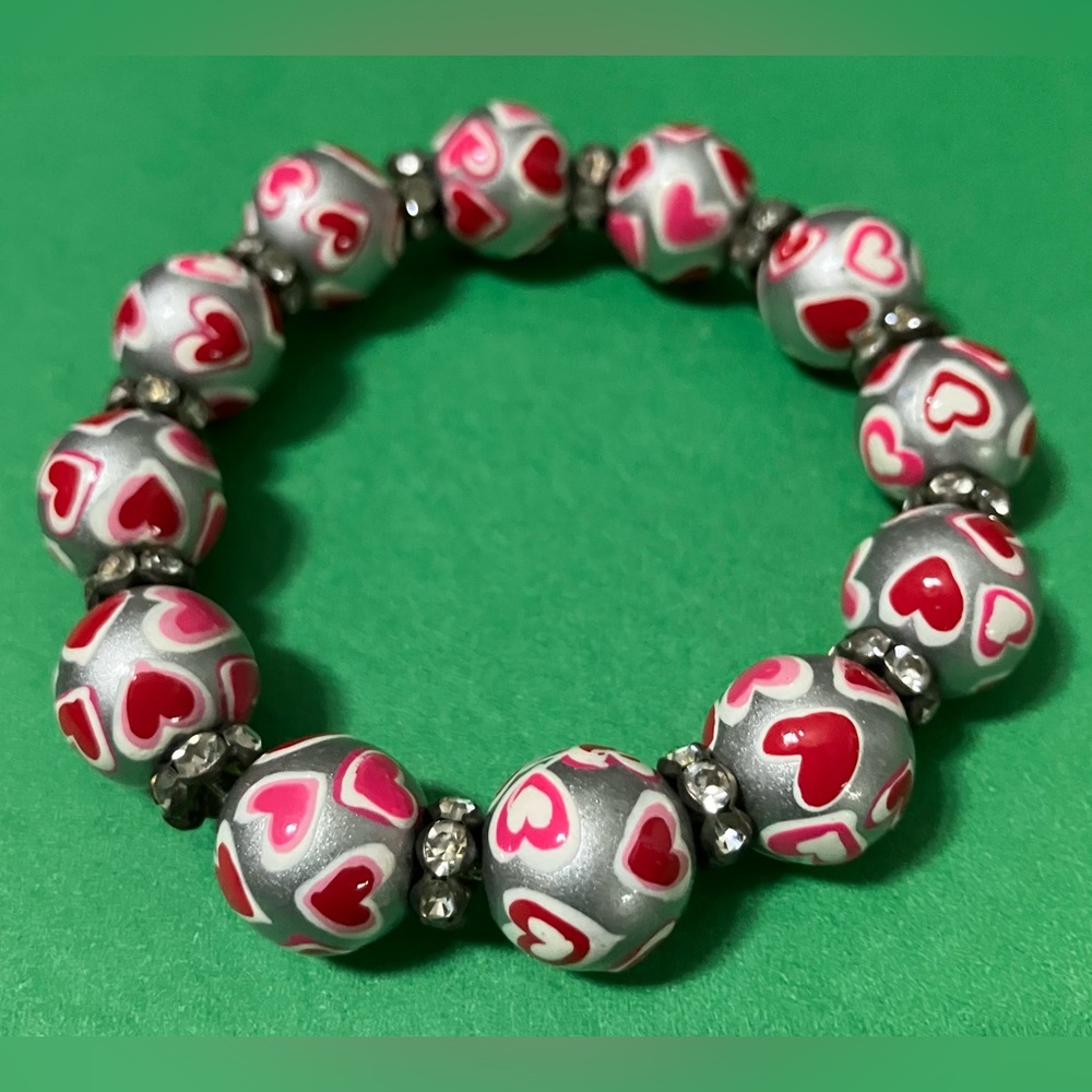 NWOT Angela Moore hearts silver red white   bracelet $65